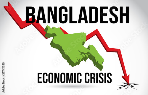 Bangladesh Map Financial Crisis Economic Collapse Market Crash Global Meltdown Vector.