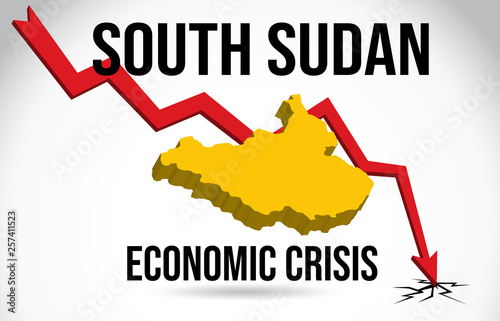 South Sudan Map Financial Crisis Economic Collapse Market Crash Global Meltdown Vector.