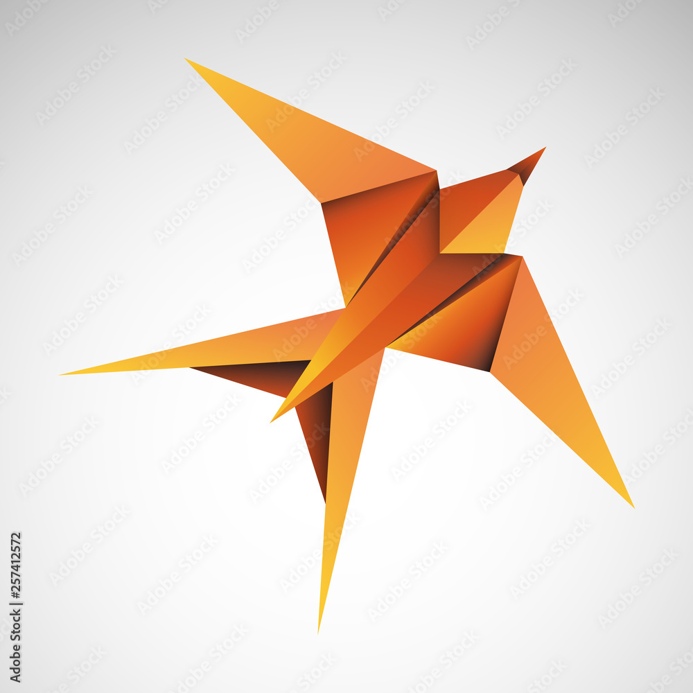Złota jaskółka origami. Logo wektor - obrazy, fototapety, plakaty 