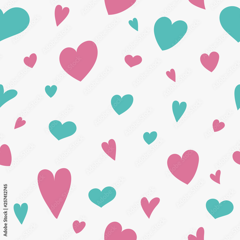 Background with cute hand drawn hearts. Valentine's Day, Mother's Day and Women's Day. Vector