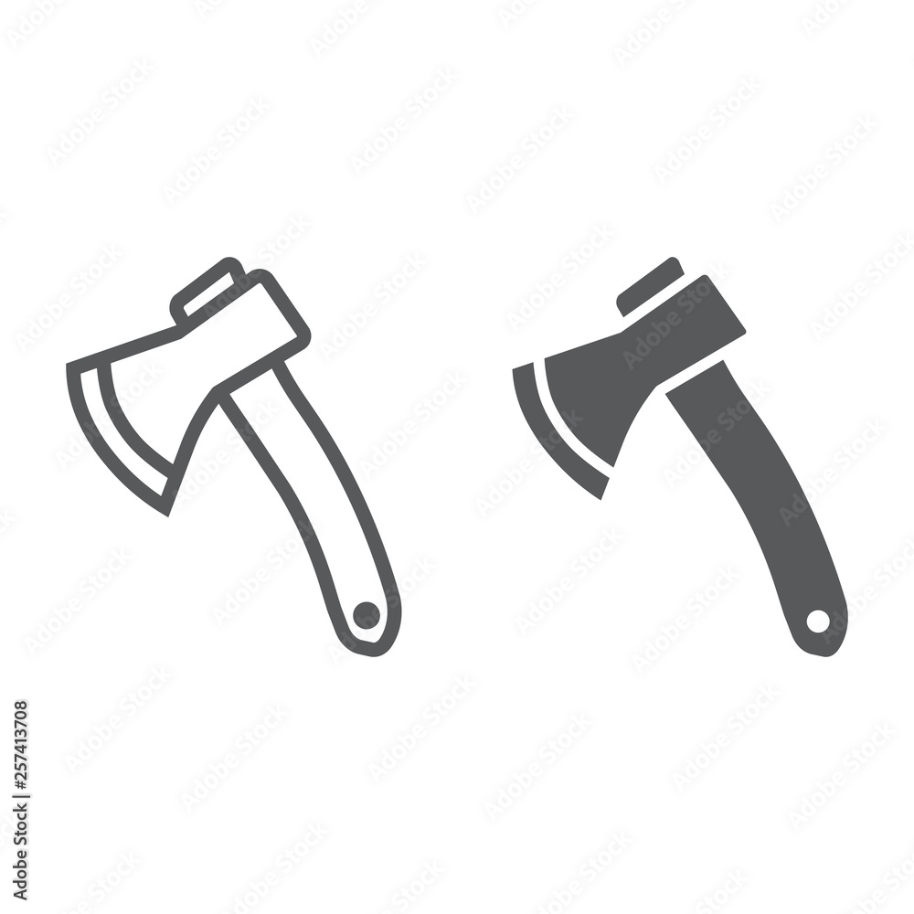 Axe line and glyph icon, tool and tomahawk, ax sign, vector graphics, a linear pattern on a white background. Axe line and glyph icon, tool and tomahawk, ax sign, vector graphics, a linear pattern on a white background.