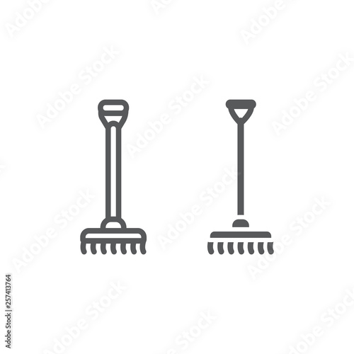 Rake line and glyph icon, agriculture and garden, instrument sign, vector graphics, a linear pattern on a white background.