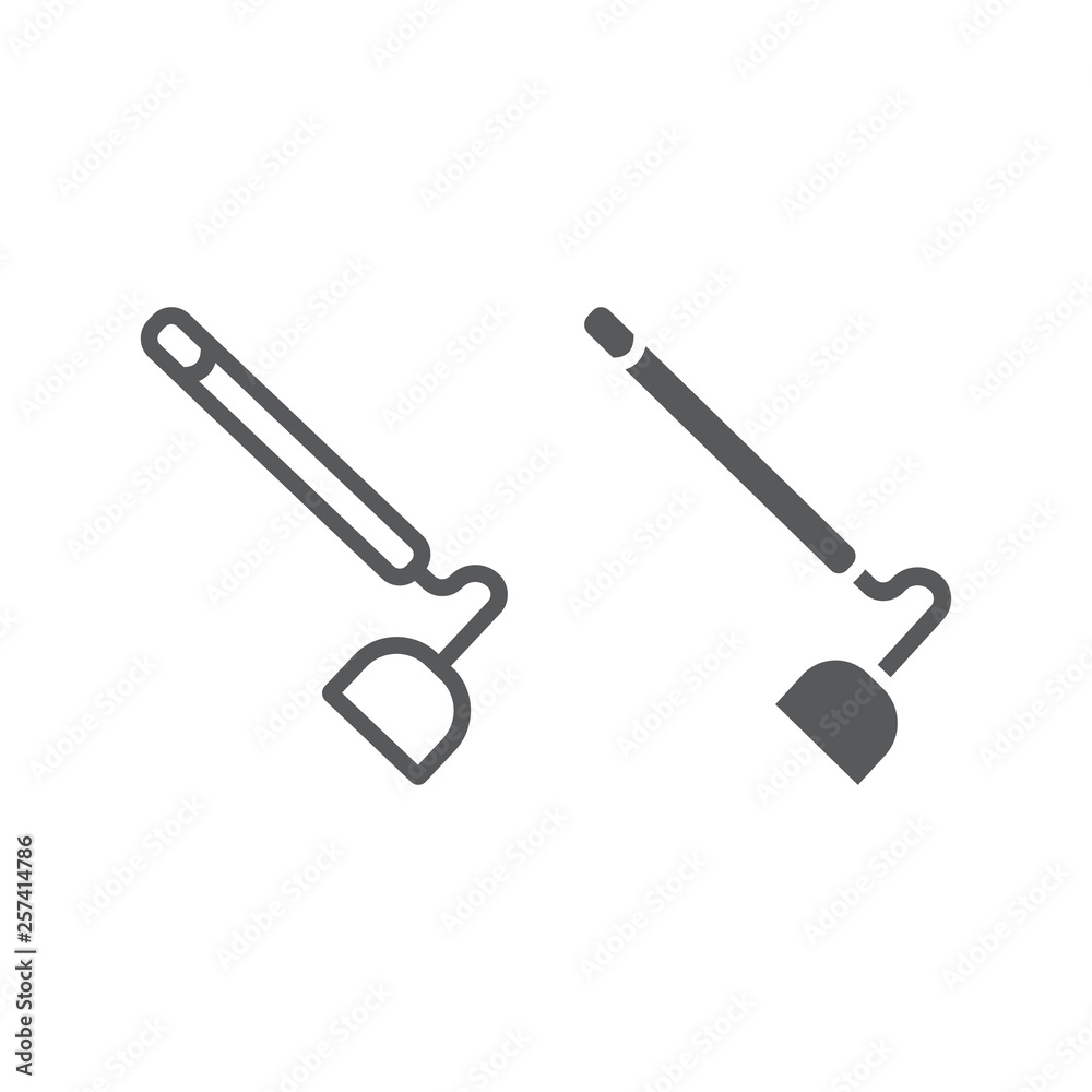 Hoe line and glyph icon, equipment and agriculture, tool sign, vector graphics, a linear pattern on a white background. Hoe line and glyph icon, equipment and agriculture, tool sign, vector graphics, a linear pattern on a white background.