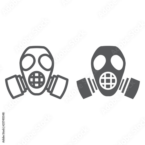 Radiation mask line and glyph icon, defense and respirator, gas mask sign, vector graphics, a linear pattern on a white background.