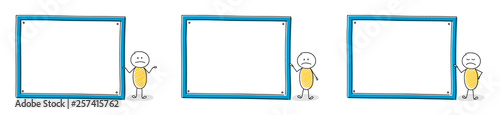 Group of hand drawn cartoon people holding empty whiteboard. Vector