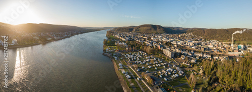 The cities of Bad Hönningen and Bad Breisig from above / Rhineland Palatinate, Germany