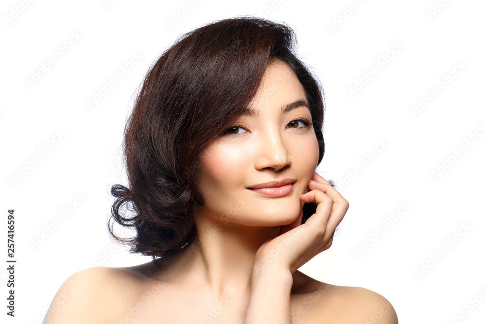beautiful brunette girl with natural makeup isolated on white beautiful brunette girl with natural makeup isolated on white