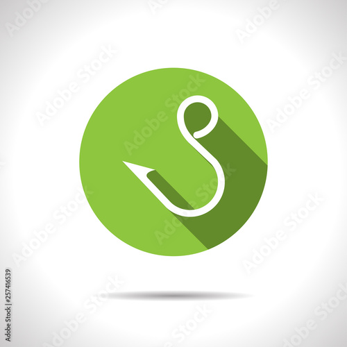 Barbed fish hook illustration. Traveling flat vector icon.