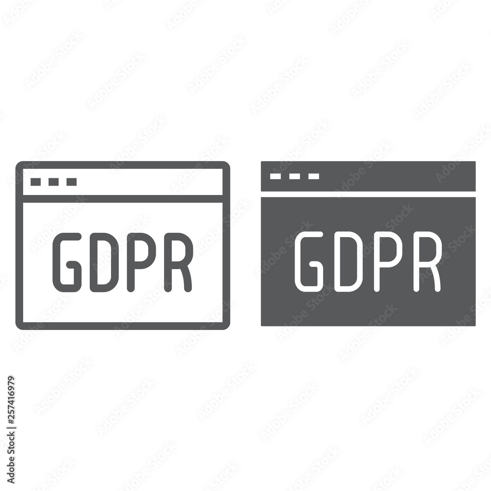 Gdpr site line and glyph icon, webpage and website, browser sign, vector graphics, a linear pattern on a white background.