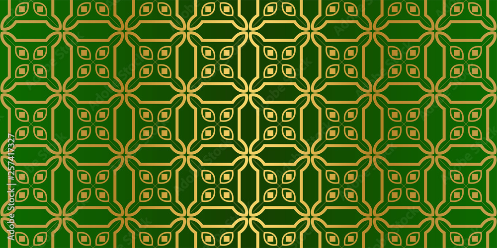 Geometric Modern Luxury Ornament. Seamless Vector Pattern. For Wallpaper, Invitation, Fashion Design. Green gold color Geometric Modern Luxury Ornament. Seamless Vector Pattern. For Wallpaper, Invitation, Fashion Design. Green gold color