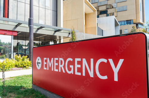 Emergency department sign outside a regional hospital in Bendigo, Australia