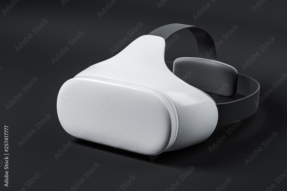 Close up view of the white vr headset on the black background. Close up view of the white vr headset on the black background.