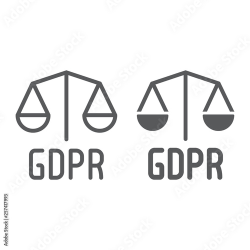 Gdpr libra line and glyph icon, privacy and security, gdpr legality sign, vector graphics, a linear pattern on a white background.