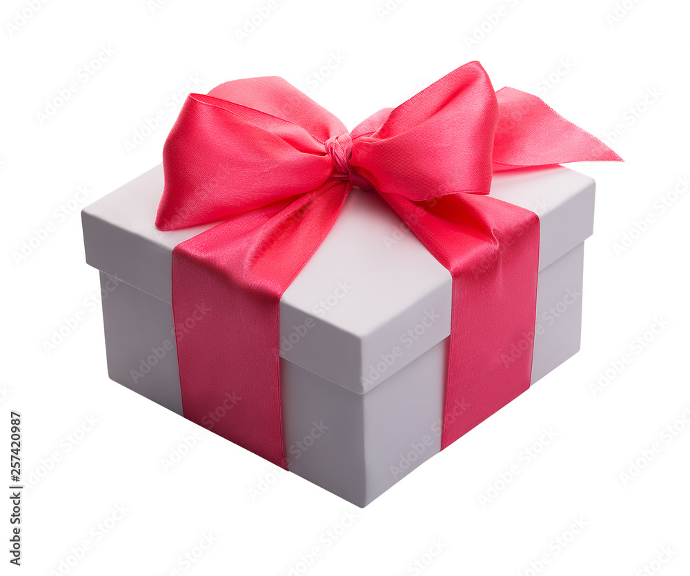 Fototapeta premium white box and red bow ribbon isolated