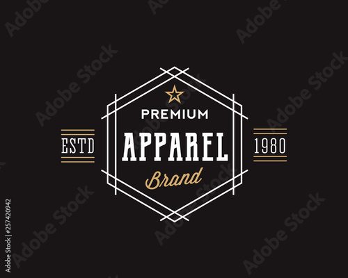 Premium Apparel Brand Retro Typography Abstract Vector Sign, Symbol or Logo Template. Black Background