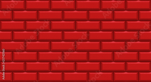 Red brick wall rectangles with chamfered edge. Empty background. Vintage stonewall. Room design interior. Backdrop for cafe. High quality seamless 3d illustration.