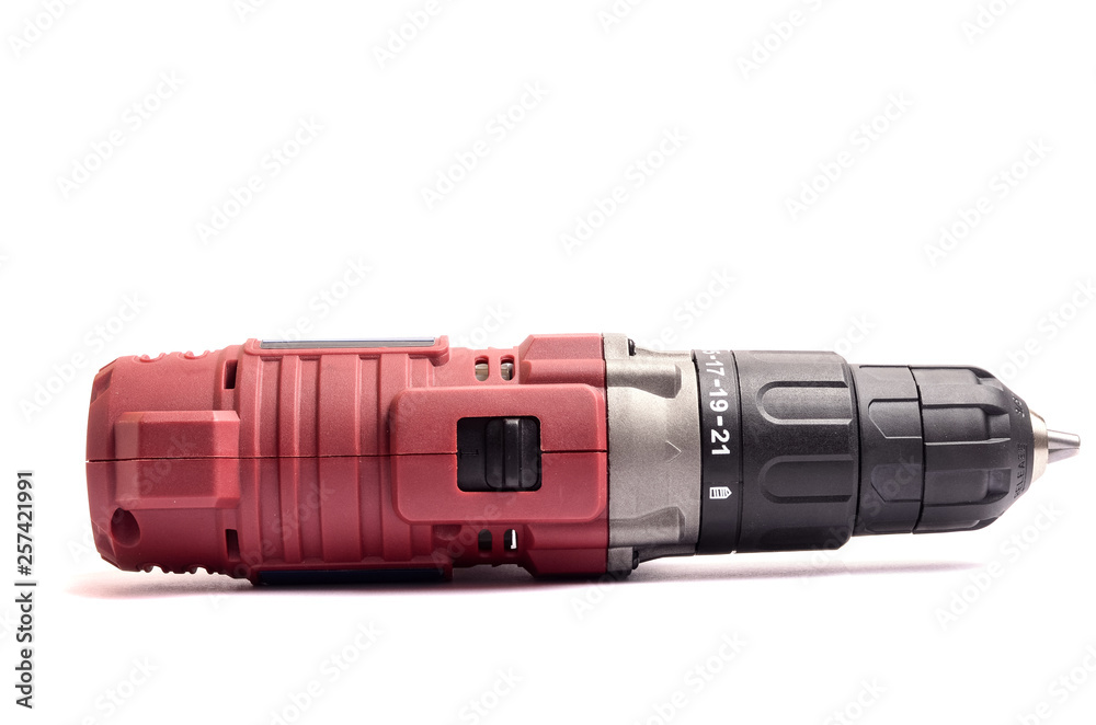 Cordless screwdriver with a drill isolated on white background