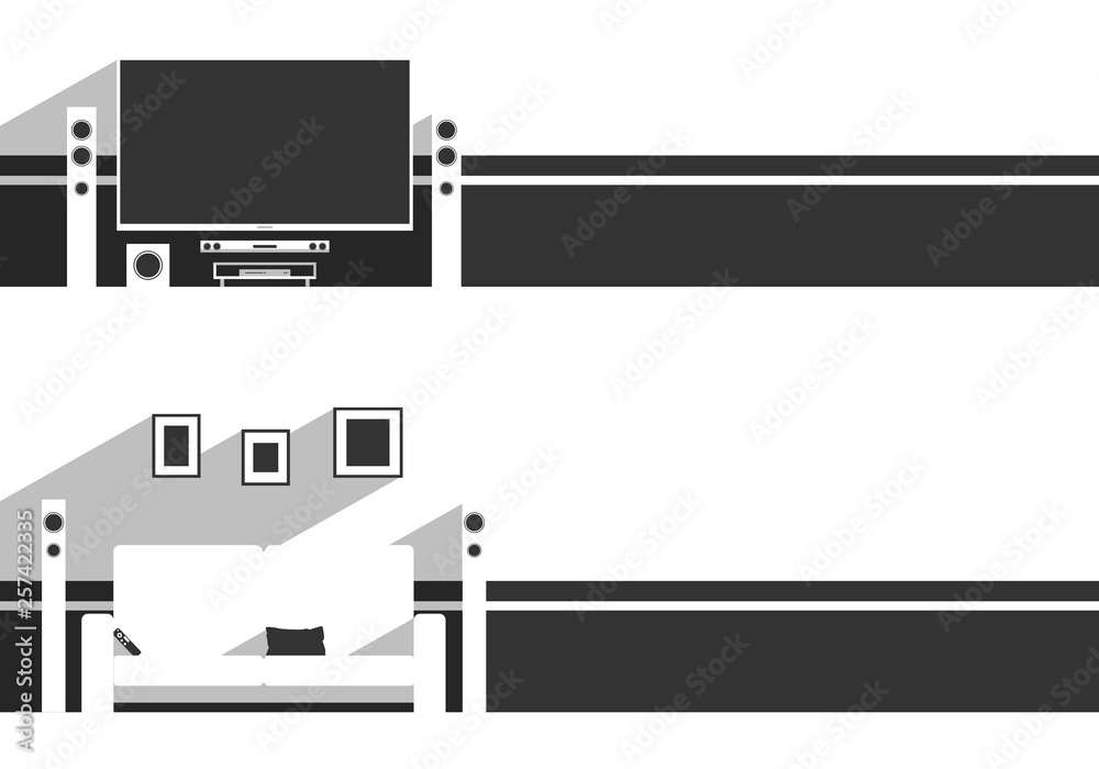 Fototapeta premium Minimal vector illustration with TV and sofa