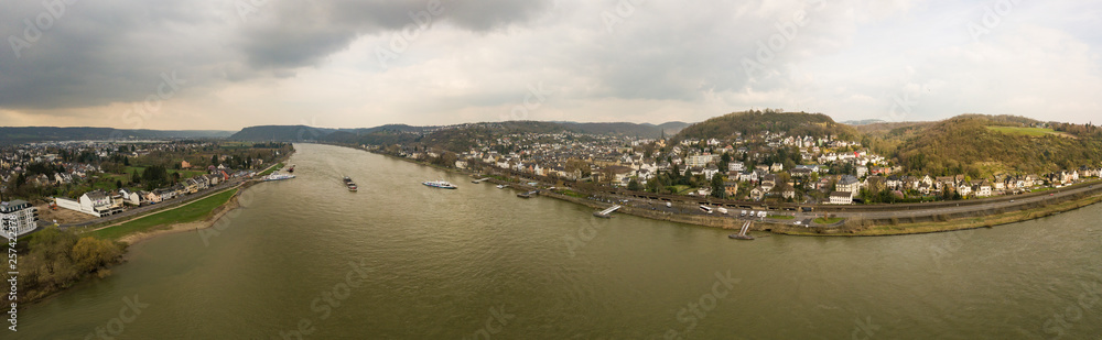 The cities Linz am Rhein and Remagen-Kripp from above / Rhineland Palatinate, Germany