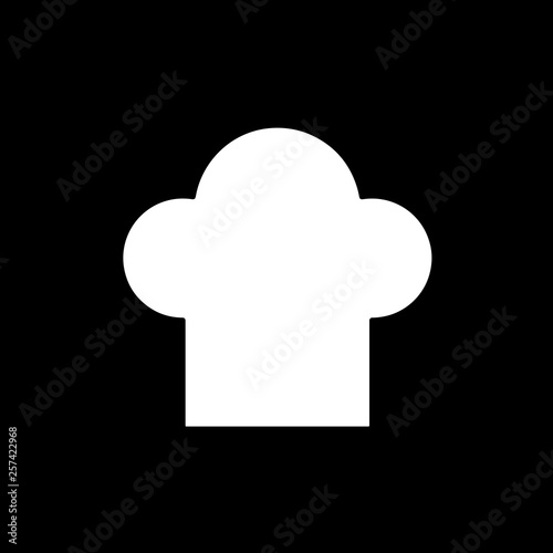 Flat monochrome chef hat symbol for web sites and apps. Minimal simple black and white chef hat symbol. Isolated vector white chef hat symbol on black background.