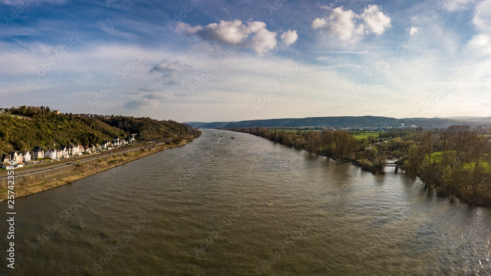 The cities Linz am Rhein and Remagen-Kripp from above / Rhineland Palatinate, Germany