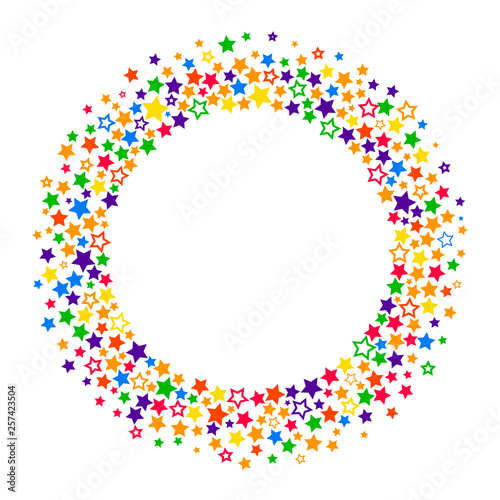 bright round frame of colored stars. flat vector illustration isolated on white background