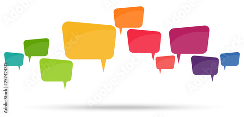 colored speech bubbles in a row