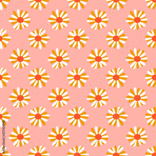 Floral seamless pattern with spring flowers. Beautiful chamomile decorative. Vector design for paper, cover, fabric, interior decor and other users