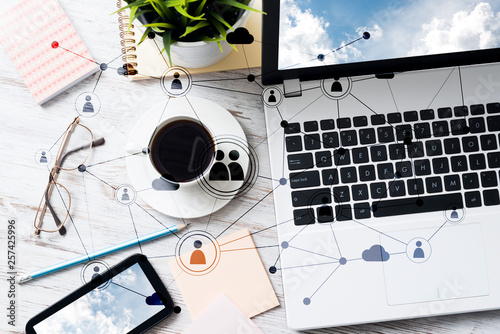 Social communication and global networking concept photo