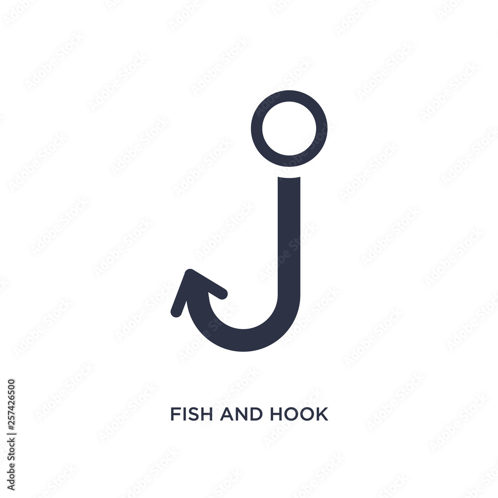 fish and hook icon on white background. Simple element illustration from summer concept.