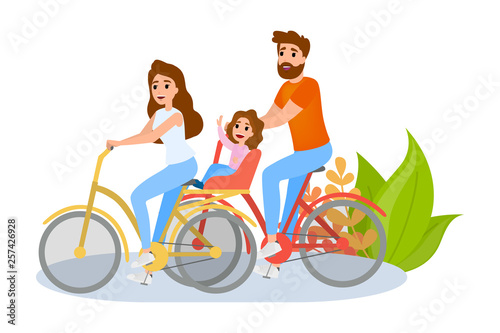 Happy family riding bike in the city park