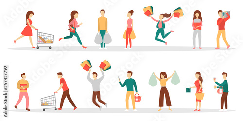 Wallpaper Mural People shopping set. Collection of person with bag Torontodigital.ca