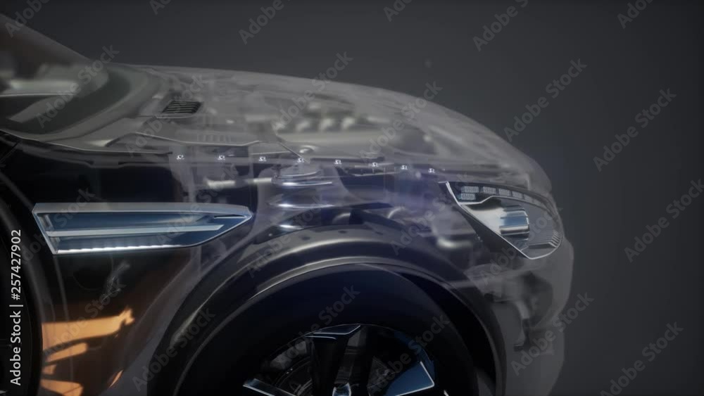 engine and other parts visible in car