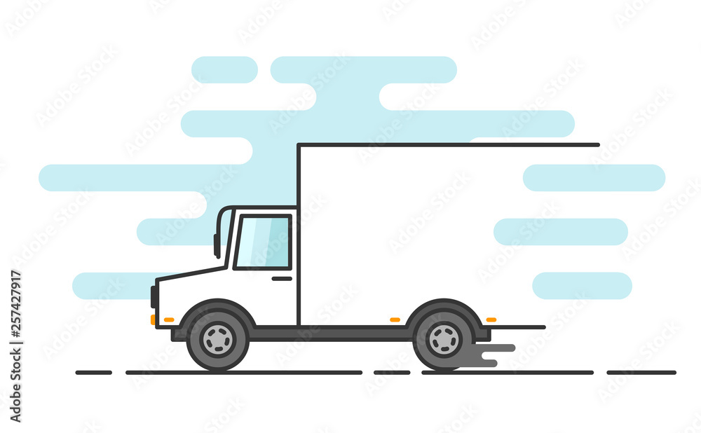 white truck on the road, flat design, moving service white truck on the road, flat design, moving service