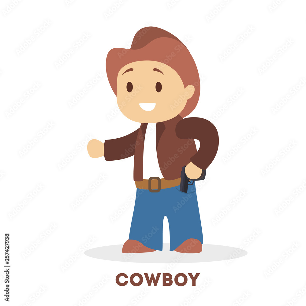 Little child play as a cowboy in uniform
