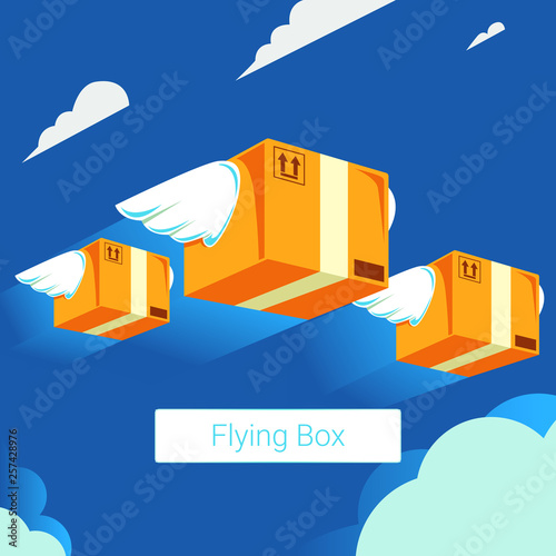 Flying box in the sky. Delivery
