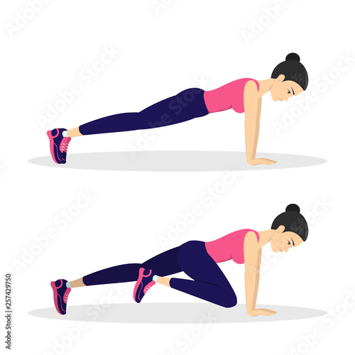 Mountain climber exercise. Female character doing workout