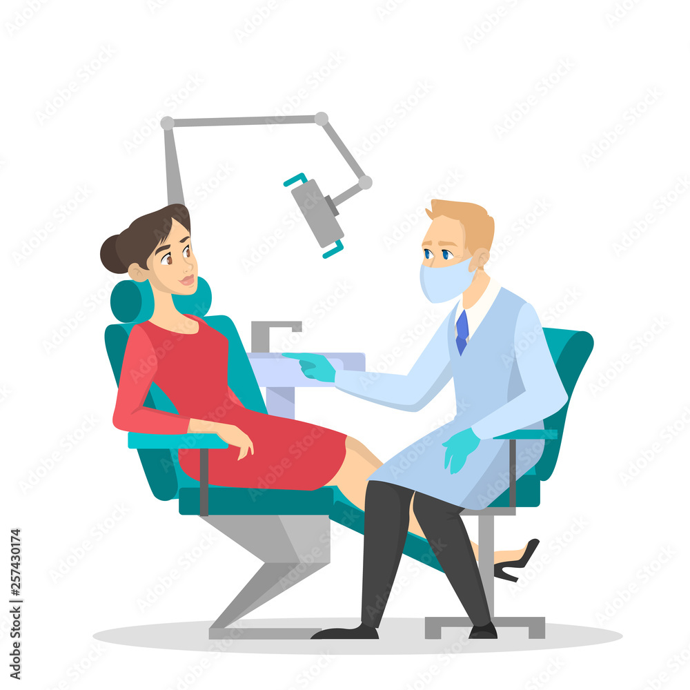 Woman sitting in dental clinic with toothache