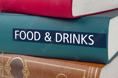 A book with the title Food and Drinks written on the spine