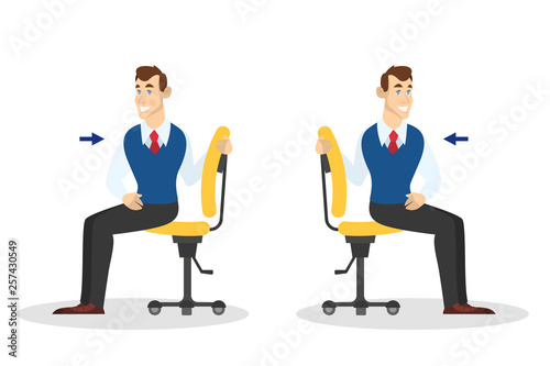 Man doing exercise for back stretch in office