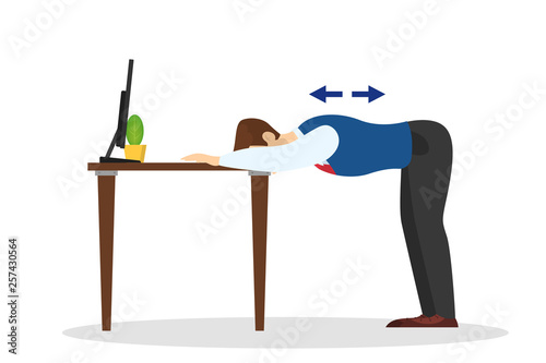 Man doing exercise for back stretch in office