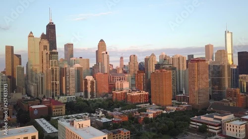 4k Aerial Sunset over Downtown Chicago