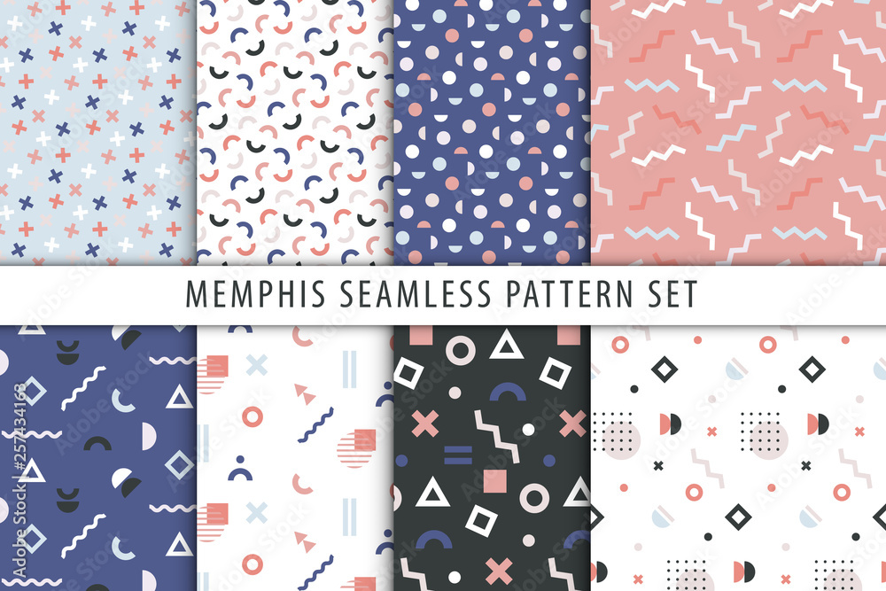 Set of abstract geometric prints. Vector collection of seamless patterns in memphis style. Set of abstract geometric prints. Vector collection of seamless patterns in memphis style.