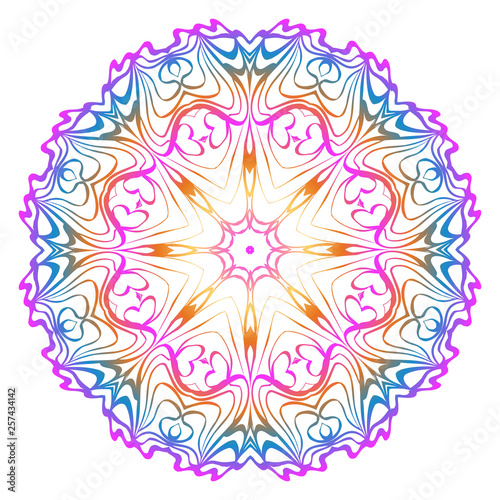 Simple Round Floral Mandala  Ethno Motive. Bright Ornament Consists Of Simple Shapes. Vector Illustration.. For Home Decor  Coloring Book  Card  Invitation  Tattoo. Anti-Stress Therapy Pattern.