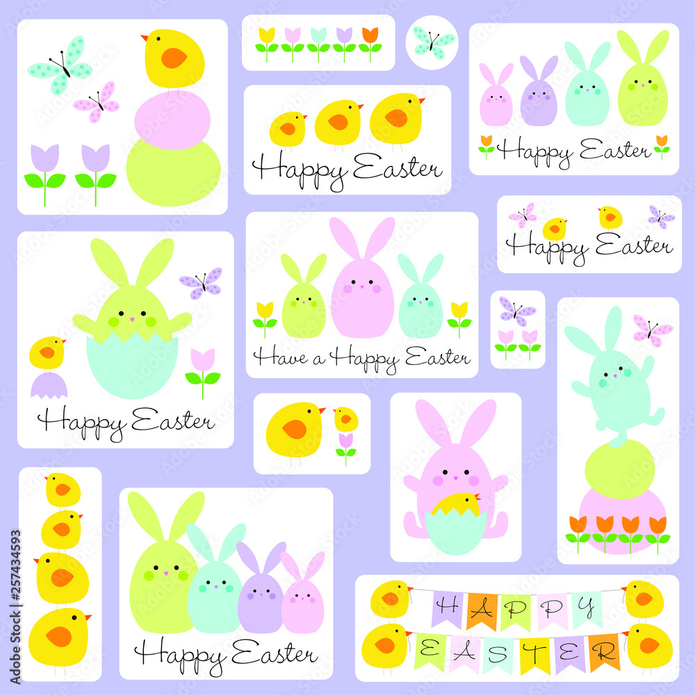 Obraz premium cute easter bunny and chick graphics