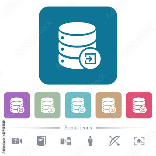 Import database flat icons on color rounded square backgrounds photo