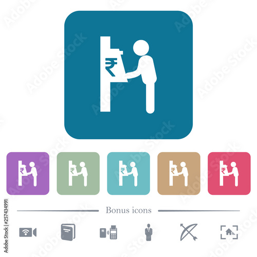 Rupee cash machine flat icons on color rounded square backgrounds photo