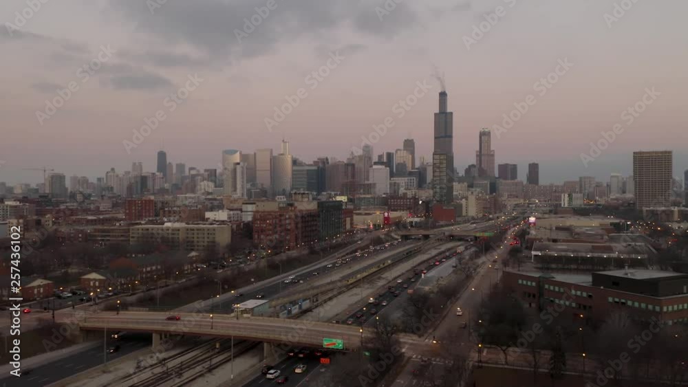 Beautiful Aerial Sunset over Chicago, Illinois - 4k Beautiful Aerial Sunset over Chicago, Illinois - 4k