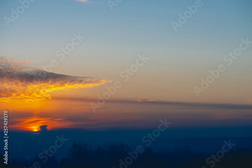 Wallpaper Mural Sunny shine on clouds. Wonderful vivid dawn. Beautiful calm sunset. Scenic tranquil sunrise. Amazing peaceful cloudy sky. Sun above horizon. Picturesque sundown. Atmospheric cloudscape. Background. Torontodigital.ca