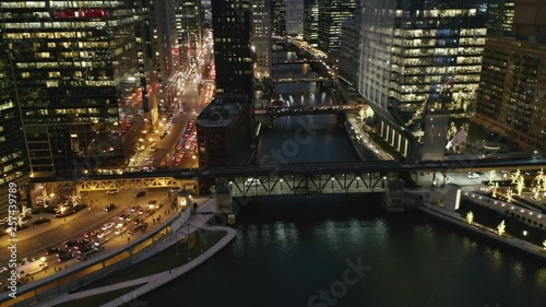 Downtown Chicago River at Dusk - Cinematic 4k Aerial